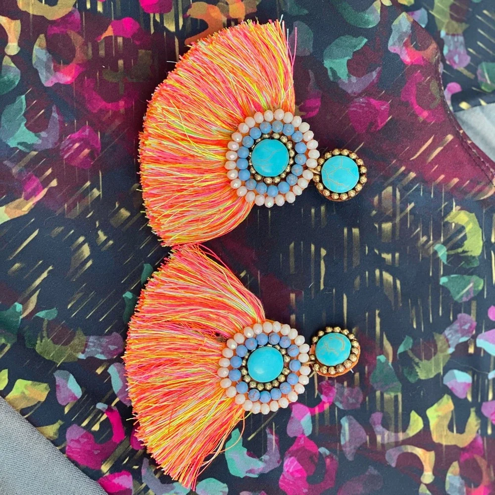 NEIMAN MARCUS Hand Beaded Fringe Statement Earrings - Picture 8 of 15